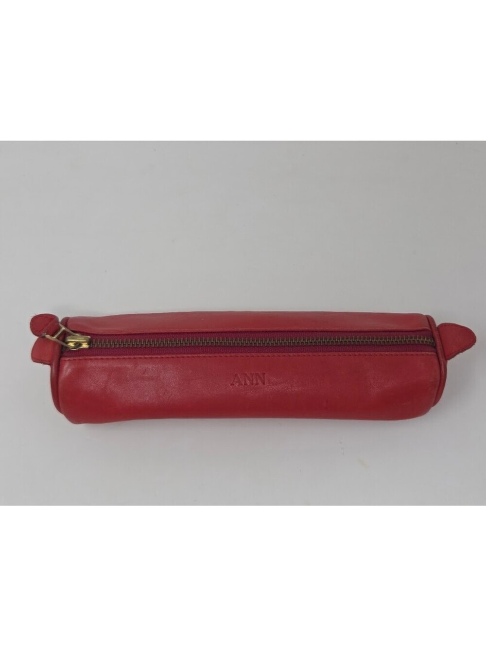 Levenger Ann Red Genuine Top Grain Leather Zipper Pencil Pen Case Bolivia